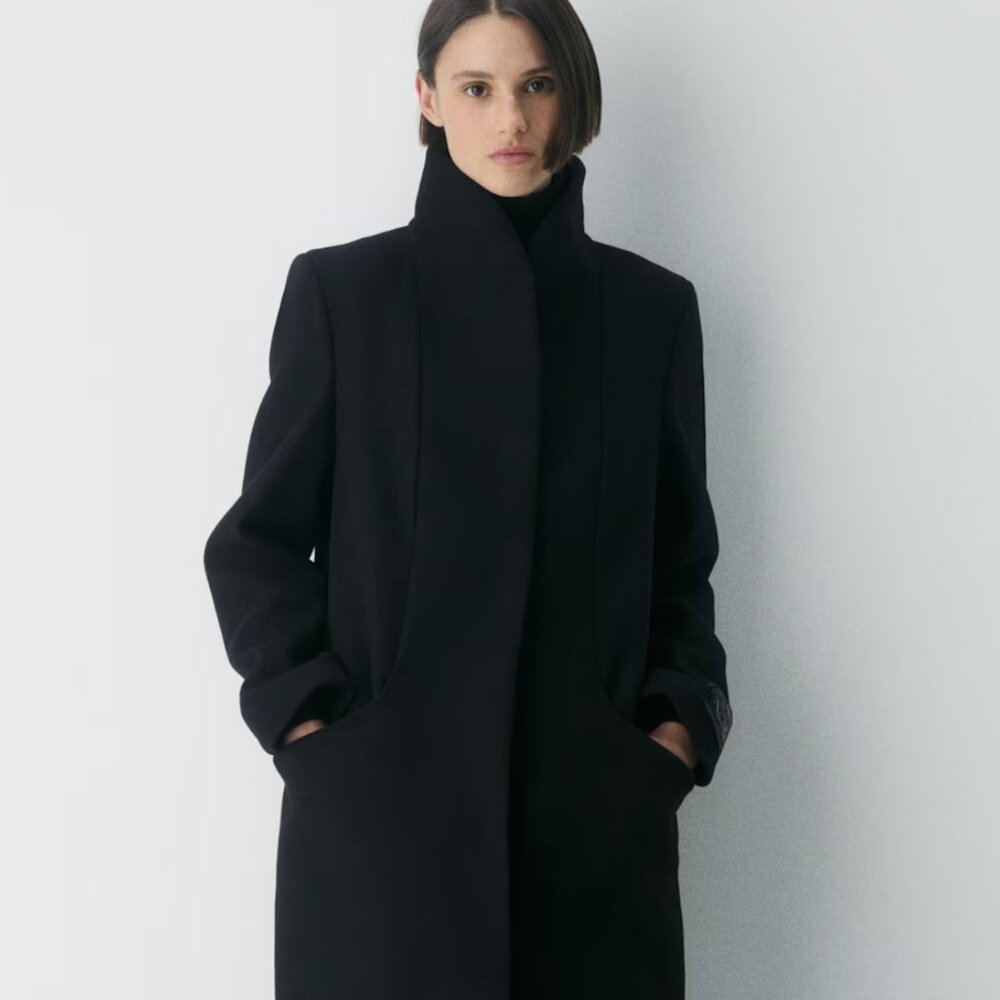 Aritzia Wilfred Cocoon Coat - Black, Small - Soft Italian Wool Cashmere Blend